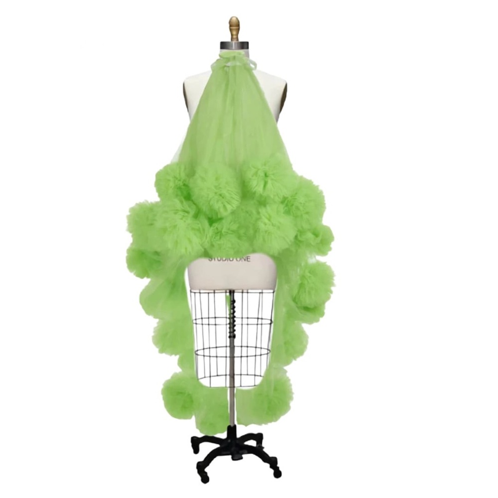 Elegant Lime Green Ruffled Tulle Accent High Low Dress S